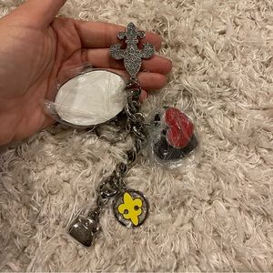 Kathy Van Zeeland Purse Charm Fleur De Lis and Heart Pearl Crystal Set of 2